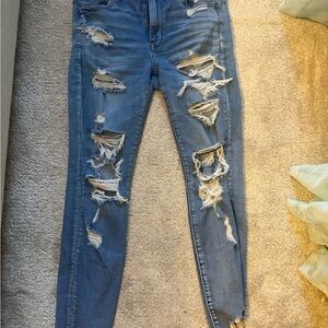 American Eagle Outfitters Blue High Rise Distressed Jeans
